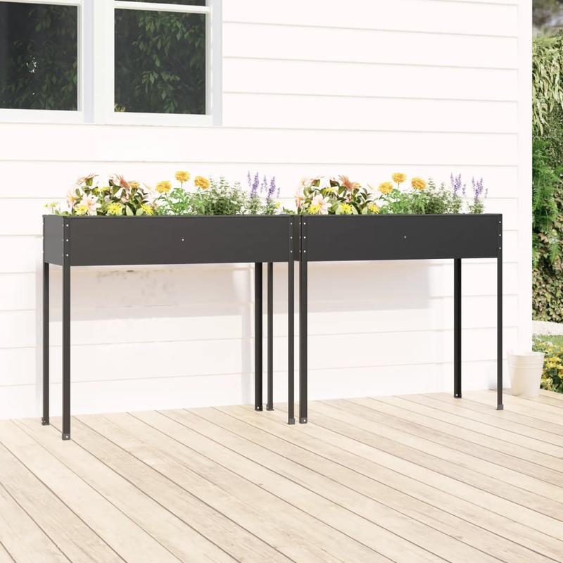 Bloemenstandaard – Plantenrek – Plantenhouder – Bloemenrek – Plantenbak – Set Van 2 – Gegalvaniseerd Staal – Weerbestendig Antraciet