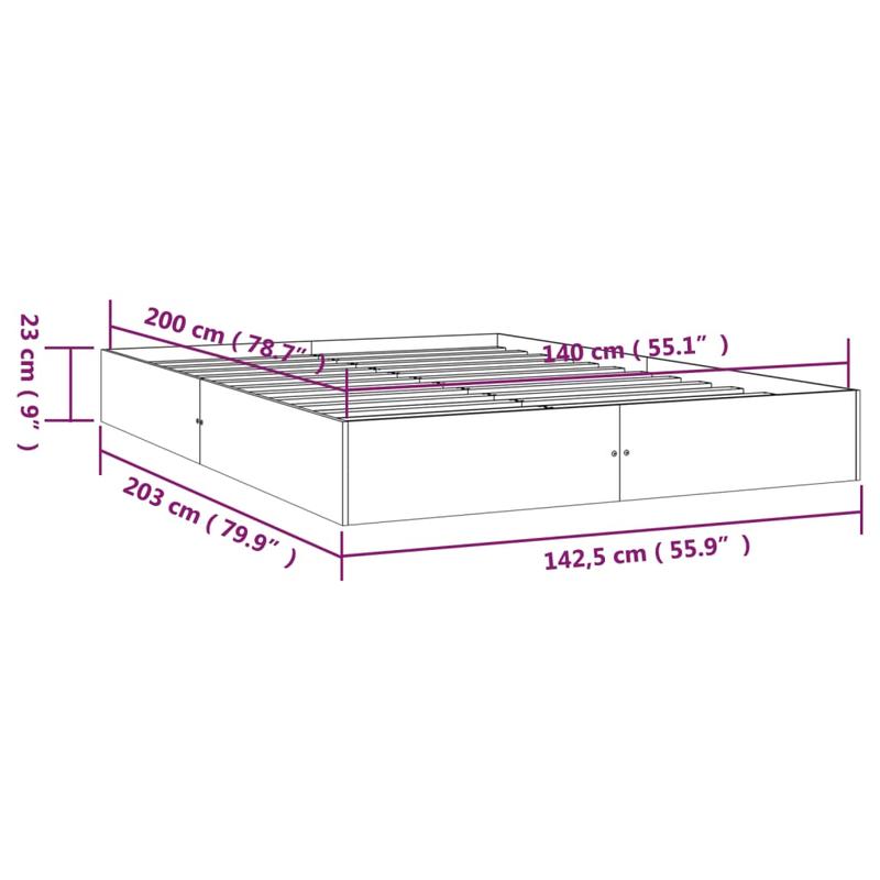 Bedframe – Massief Houten Bed – Houten Bed – Eenpersoonsbed – Slaapbed – Stevig Hardhout – 140x200 cm