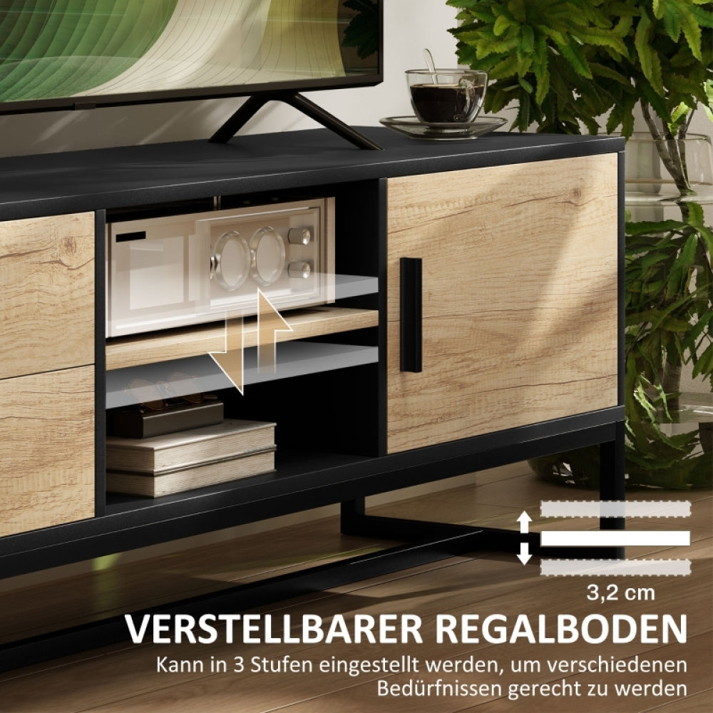 Modern TV Stand with Doors, 2 Drawers & Open Shelves - Heavy-Duty Metal Entertainment Center, Adjustable Shelves, Cable Management, Minimalist Living Room Furniture for Flat-Screen TVs - Sturdy Construction for Home Theater o