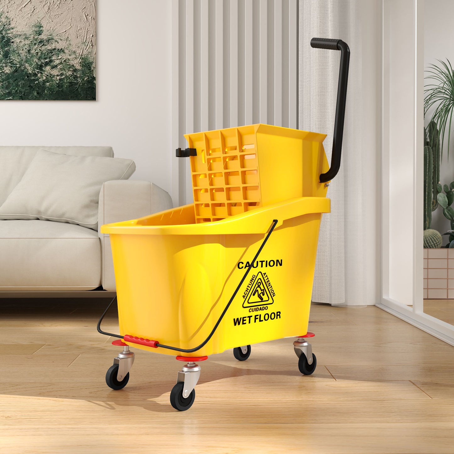 Emmer op Wielen – Mopemmer – Dweil Emmer – Schoonmaak Emmer – Emmer met Wringer – 36 Liter Inhoud – Duurzaam Kunststof Geel