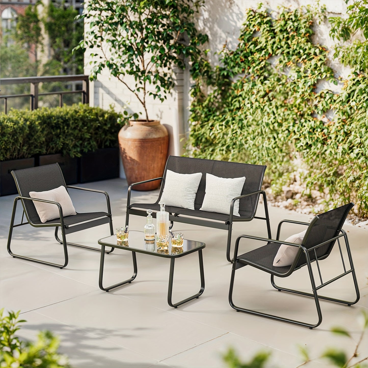 Tuinstoelset – Tuinstoelen – Balkonstoelen – Terrasstoelen – Tuinmeubelen – Snel Droogend Teslin – Duurzaam Metalen Frame Met Glazen Tafelblad