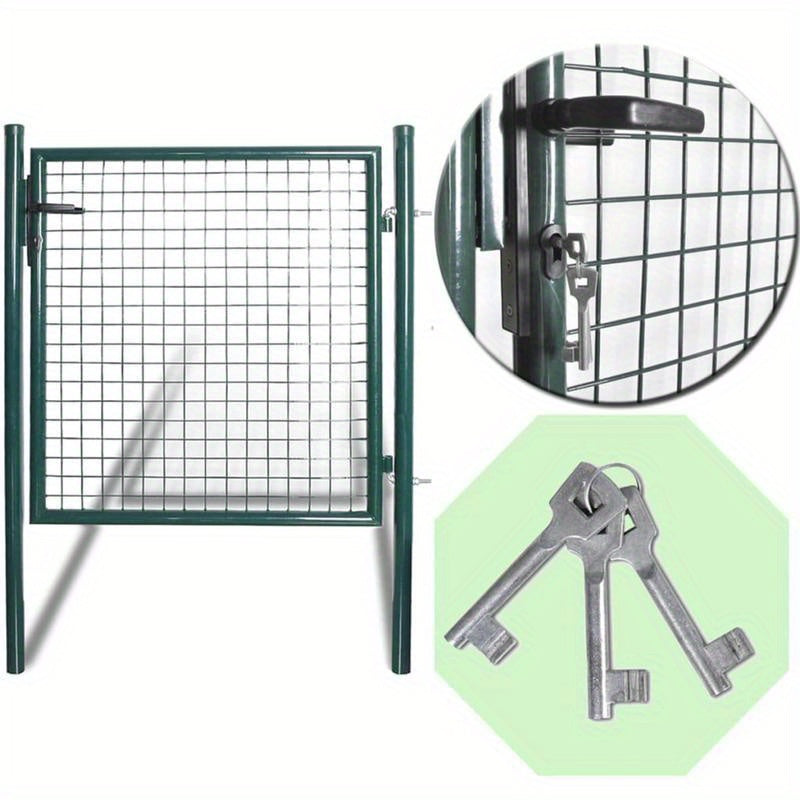Rust-Resistant Powder-Coated Steel Garden Gate with Black Metal Frame - Durable Outdoor Access for Patio, Terrace, or Yard - Green Grid Design for Enhanced Privacy, Decorative Garden Fence
