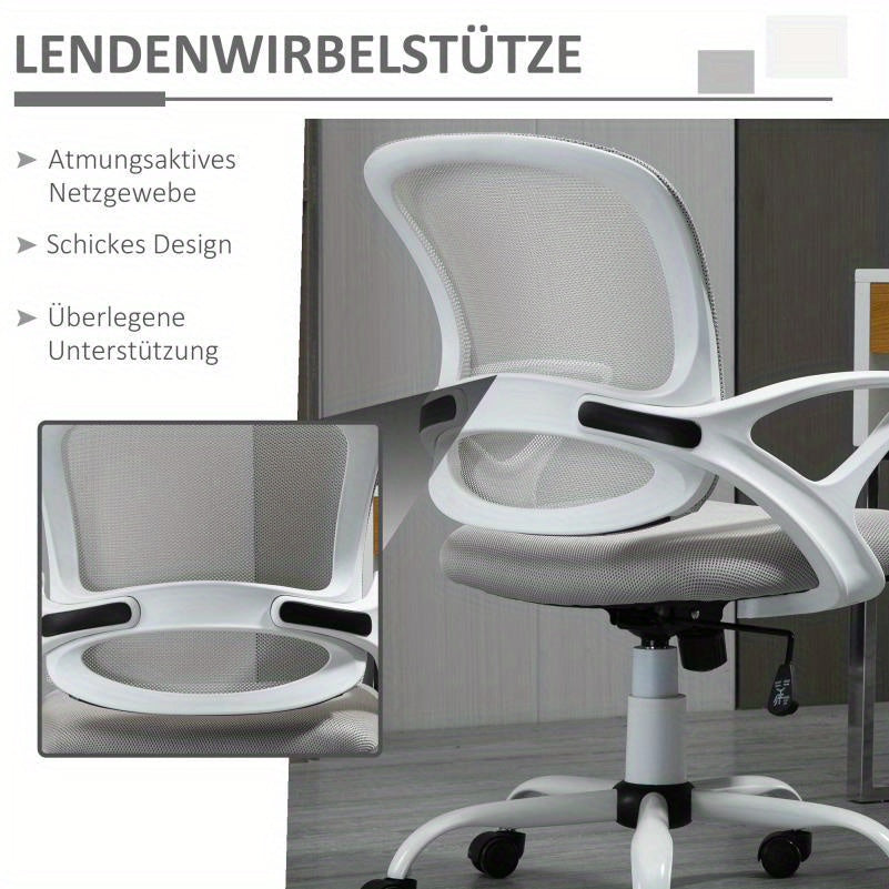 Ergonomic Mesh Office Chair with Adjustable Swivel & Height - Breathable Linen-Look Fabric, 360° Swivel, 5-Point Lumbar Support, 5-Level Airflow Perforated Backrest, 5-Point Ergonomic Design for Home & Work, Gray, Office Cha