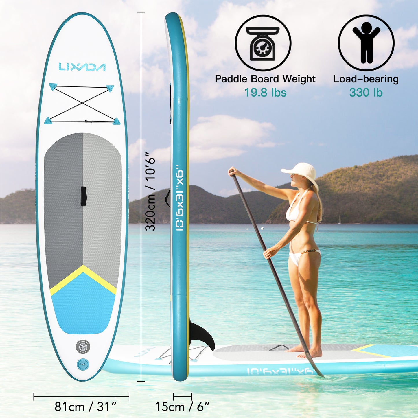 Opblaasbaar Paddleboard – Stand Up Paddle – SUP Board – Surfboard – Watersportplank – Groen – Stevig 15 cm Dik PVC – Inclusief Verstelbare Peddel en Draagrugzak
