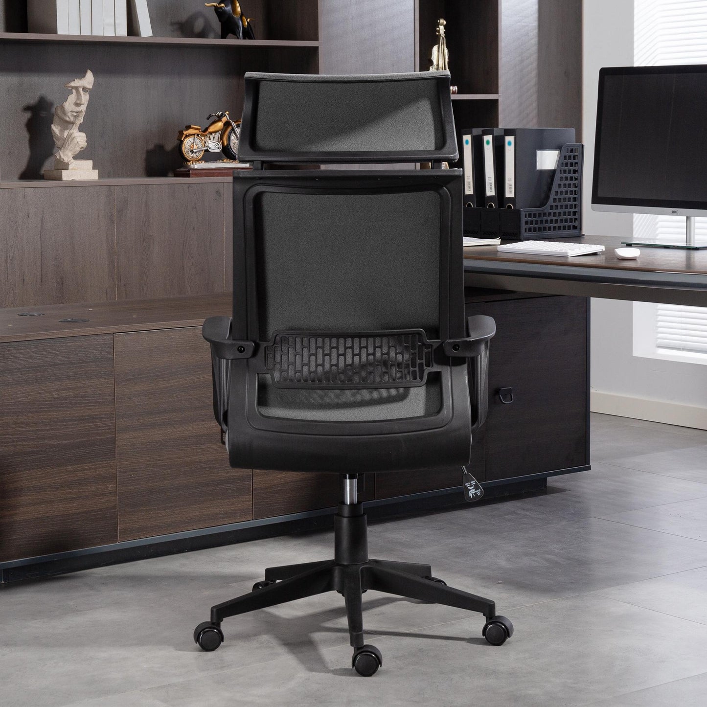 Bureaustoel – Office Chair – Werkstoel – Desk Chair – Stoel Met Wieltjes – Donkergrijs – Verstelbare Zithoogte – Zachte Synthetische Wol Rugleuning