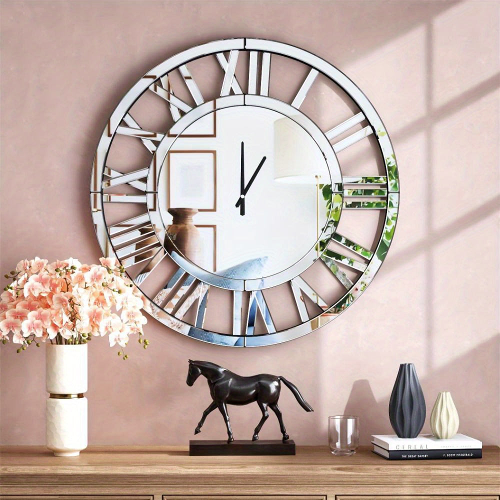 Wandklok – Muurklok – Klok – Analoog – Glazen klok – Diameter 80 cm – Batterijwerkend – Gouden accenten