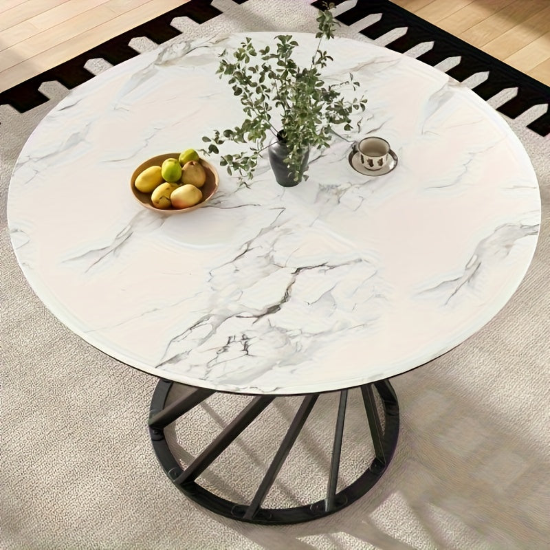 Eettafel – Keukentafel – Ronde Tafel – Eetkamertafel – Woonkamertafel – 80x80x76 cm – Marmeren Tafelblad – Zwart Metalen Poot – Geschikt Voor 4 Personen – Duurzaam & Stijlvol