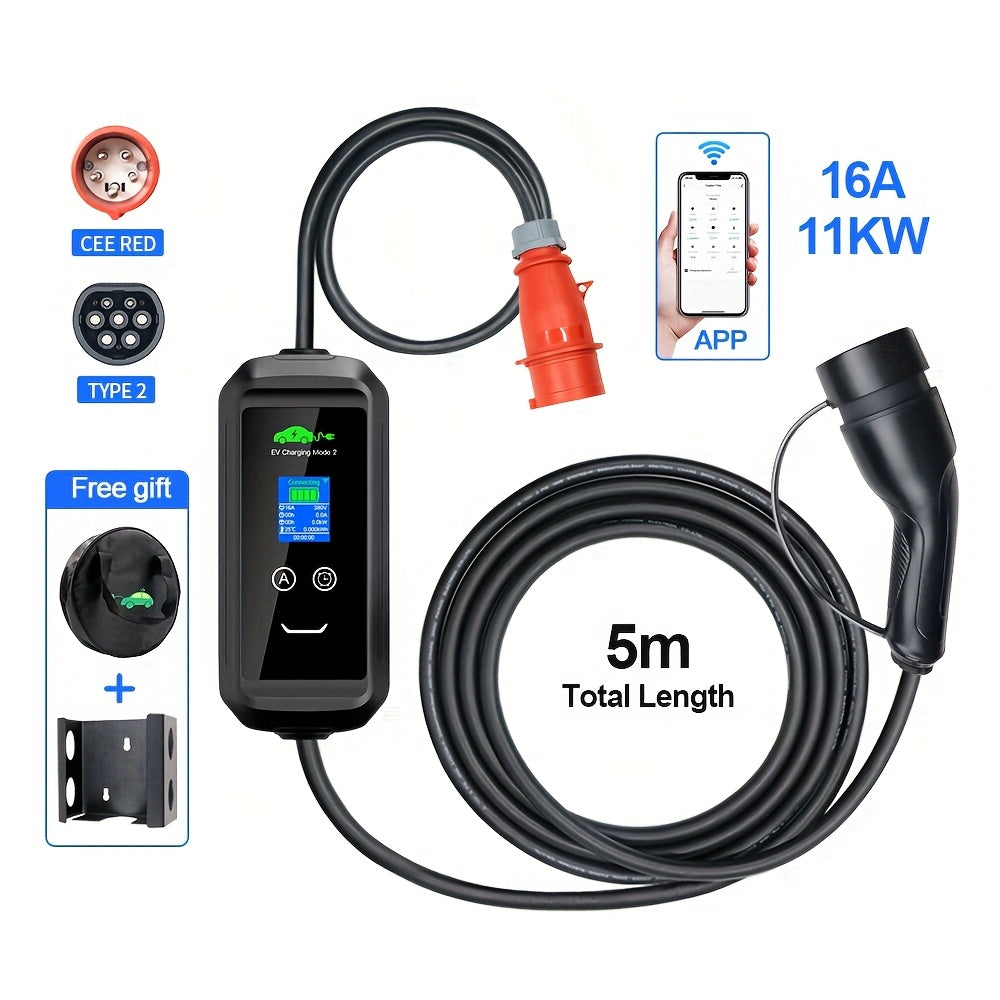 Elektrische Autolader – EV Oplaadkabel – Thuislader – Draagbare Lader – Type 2 Laadstation – 11 kW Vermogen – 5 Meter TPU Kabel