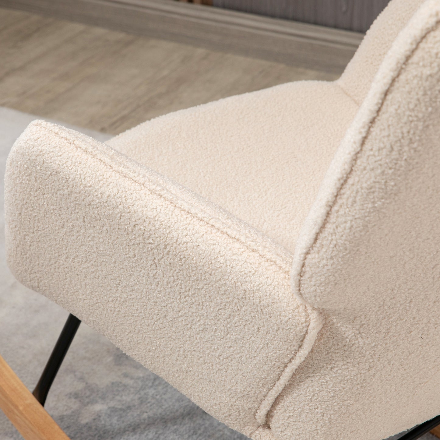 Retro Schommelstoel – Schommelstoel – Schommelstoel Met Armleuning – Relaxstoel – Houten Schommelstoel – Massief Hout – Compact Formaat 98x71x101 cm – Beige