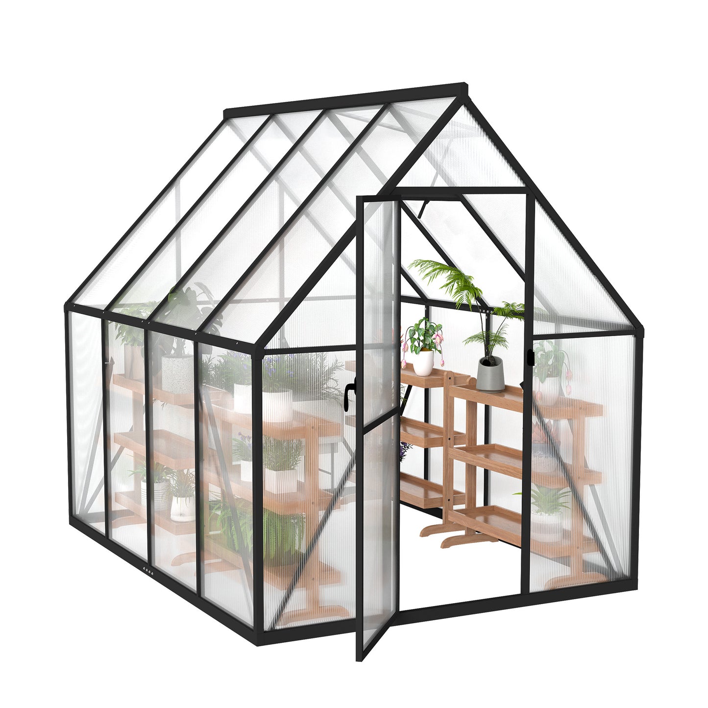 Aluminium Kas – Serre – Kweekkas – Tuinkas – Groentekas – 6x8 ft (230x180x195 cm) – 4 mm Polycarbonaat Panelen – Weerbestendig Met Verstelbaar Ventilatieraam