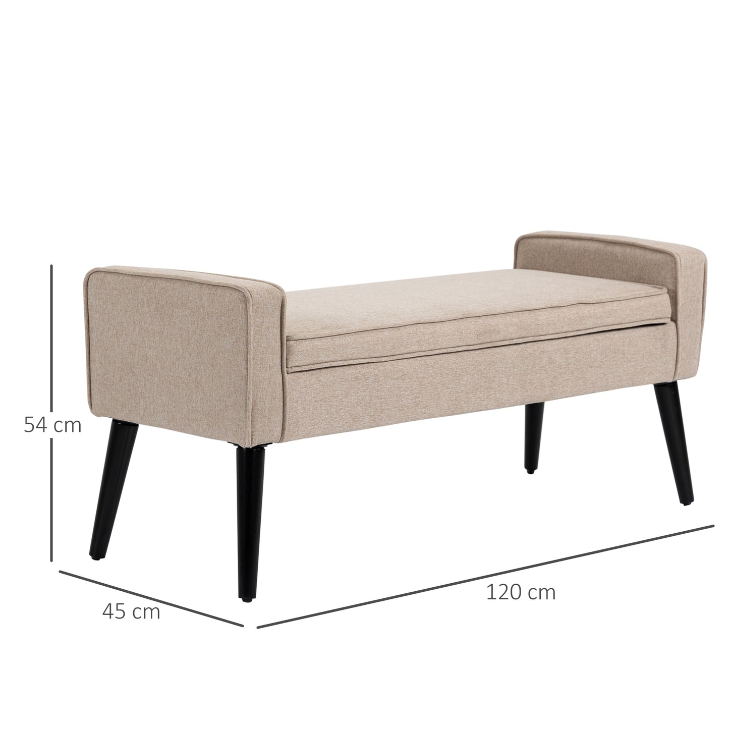 Opbergbank – Opbergbank – Zitbank – Opbergkist – Bankje – Linnen-Look Stof – 120x45x54 cm – Houten Pootjes – 120 kg Draagkracht