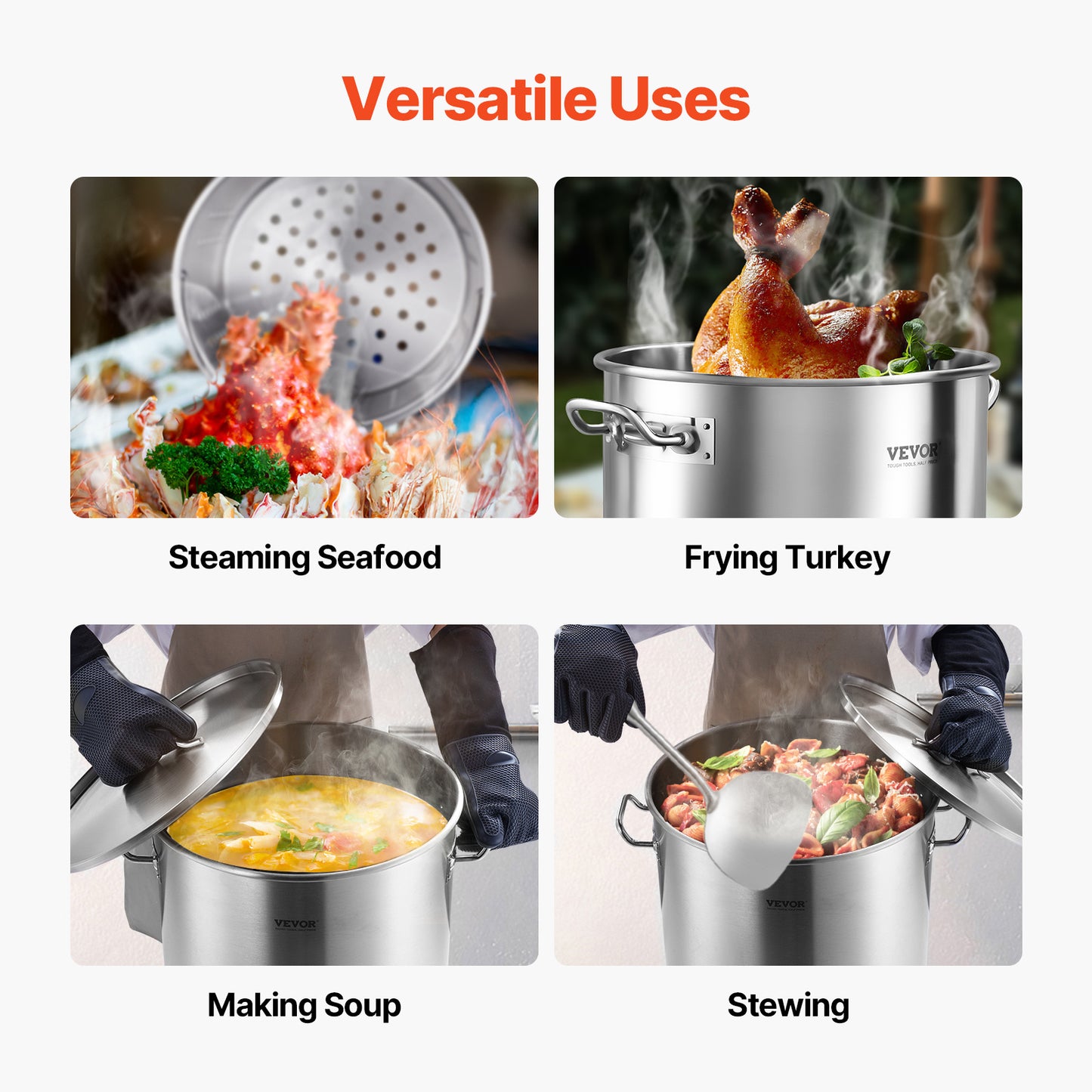 Grote RVS Kookpan – Soeppan – Stoofpan – Braadpan – Steelpan – 60,5 Liter – Roestvrij Staal – Snelle Warmteverdeling