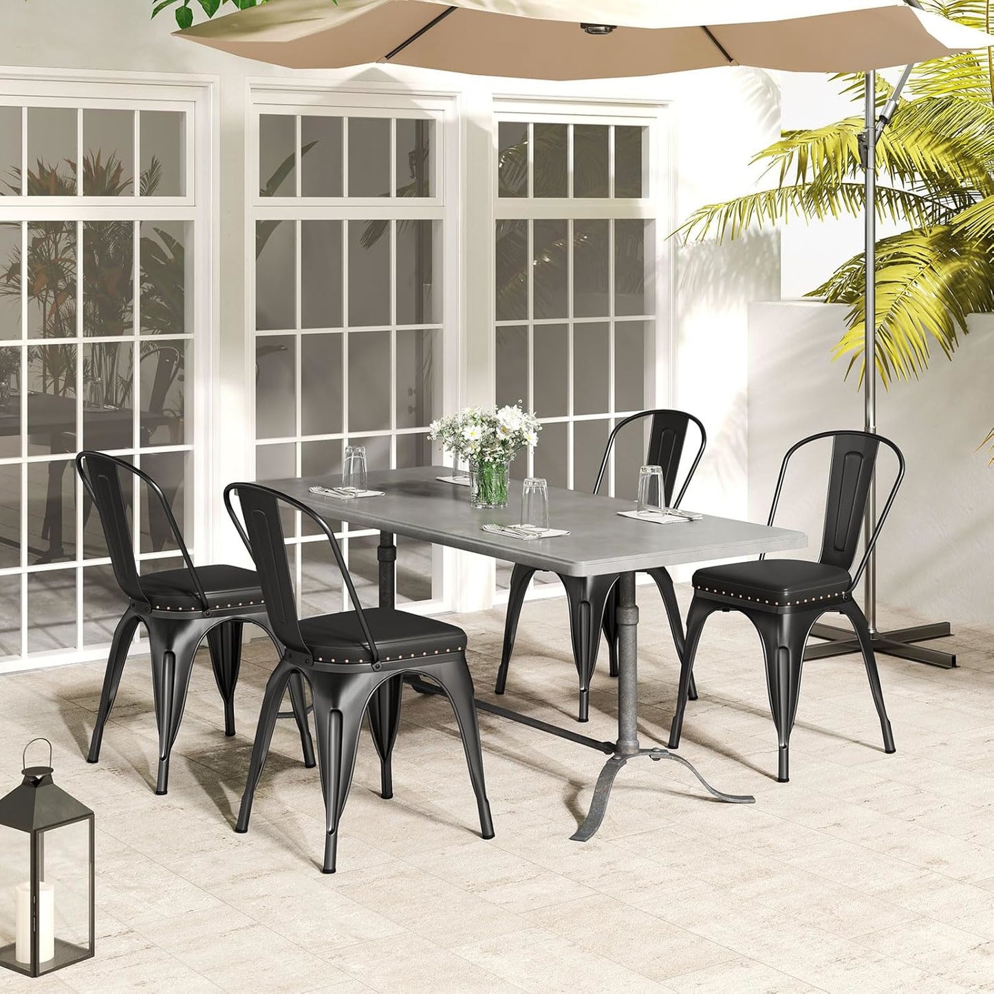 Metal Eetkamer Stoelen – Stapelbare Keuken Stoelen – Café Stoelen – Restaurant Stoelen – Zwarte Metalen Bistro Stoelen – PU Leren Kussens – Verwijderbare Rugleuning – 330 kg Draagkracht – 18,5 Inch Zithoogte
