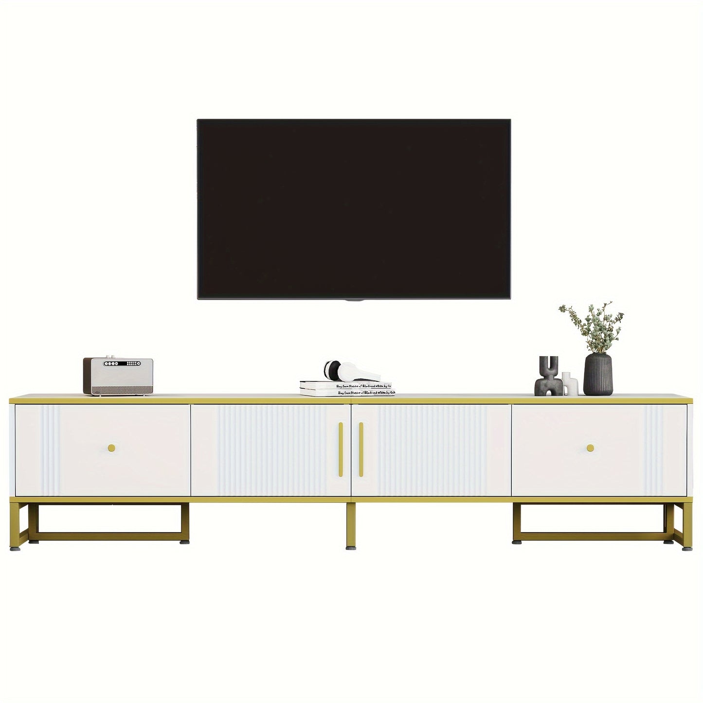 TV Meubel – TV Kast – TV Dressoir – TV Meubels – Media Meubel – Wit Met Gouden Rand – 180x40x40 cm – Verstelbare Poten & Kabeldoorvoer