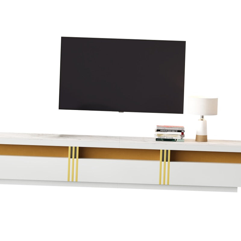 Modern TV-meubel – TV-meubel – Tv-kast – TV-standaard – Mediameubel – Marmerlook Design – Kabelmanagement – Geschikt voor 90 inch TV – 3 Ruime Lades – Duurzaam Niet-Houten Materiaal – Wit