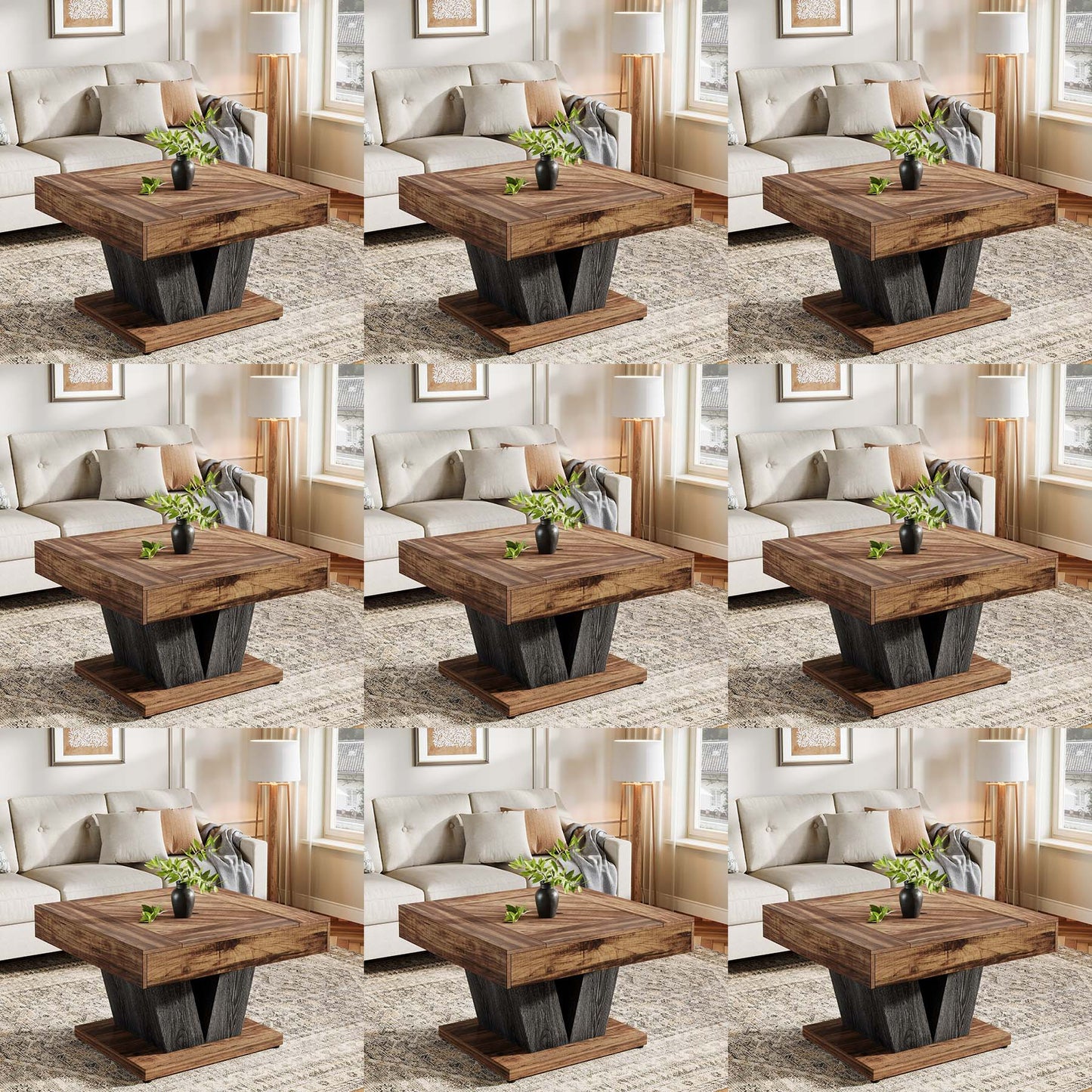 Moderne Salontafel – Vierkante Tafel – Woonkamertafel – Koffietafel – Accenttafel – Rustiek Bruin Zwart – Stevig MDF Tafelblad – Space-Saving Ontwerp 80 cm