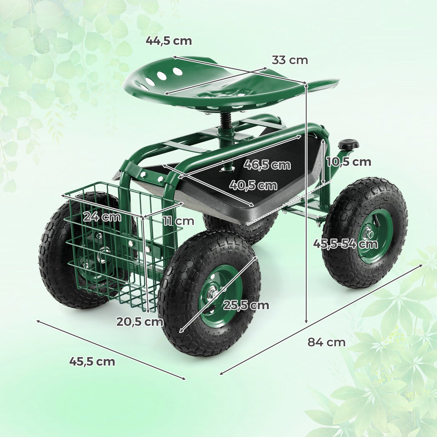 Mobiele Tuinkar – Tuinwagen – Tuinkruk – Tuinstoel – Tuin Karretje – Verstelbare Draaizitting – Stevige Rubberwielen