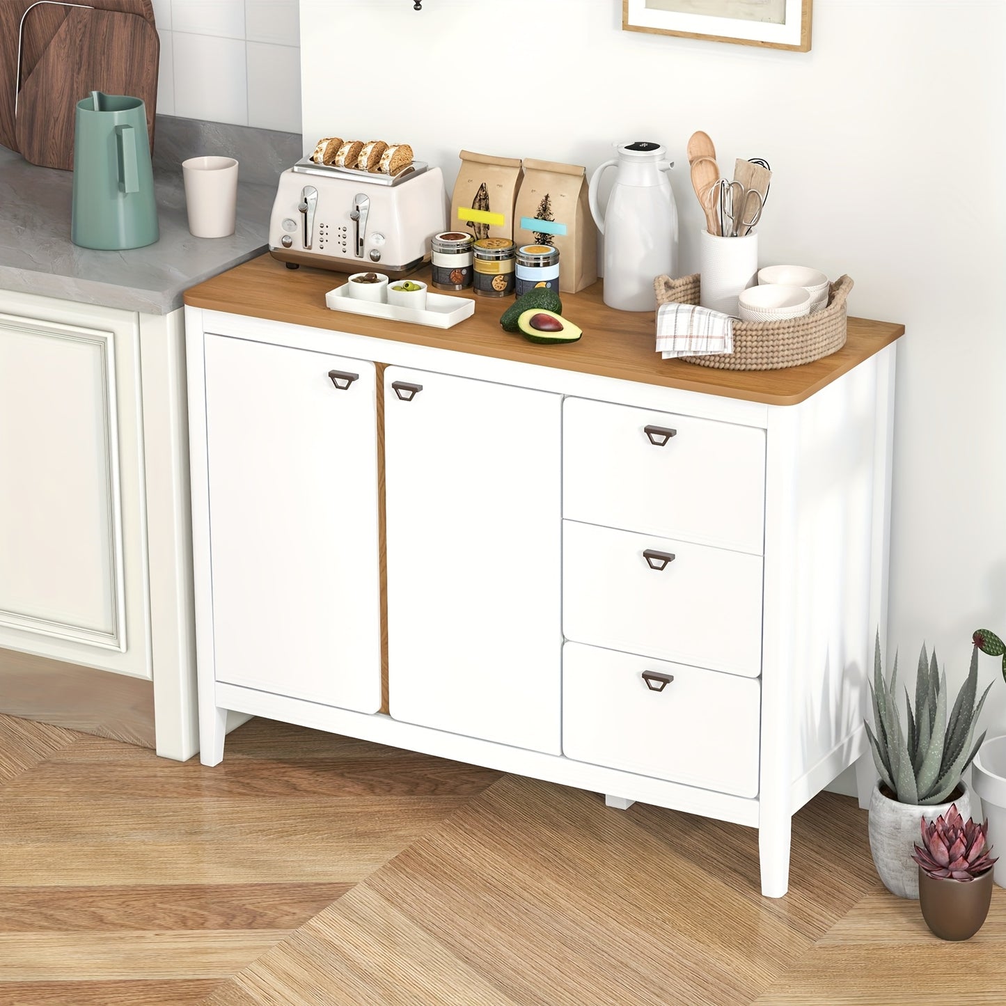 Buffetkast – Opbergkast – Keukenkast – Ladekast – Wit Houten Meubel – Anti-Kantelbeveiliging – Stevige MDF En Houtconstructie – 106x40x80 cm