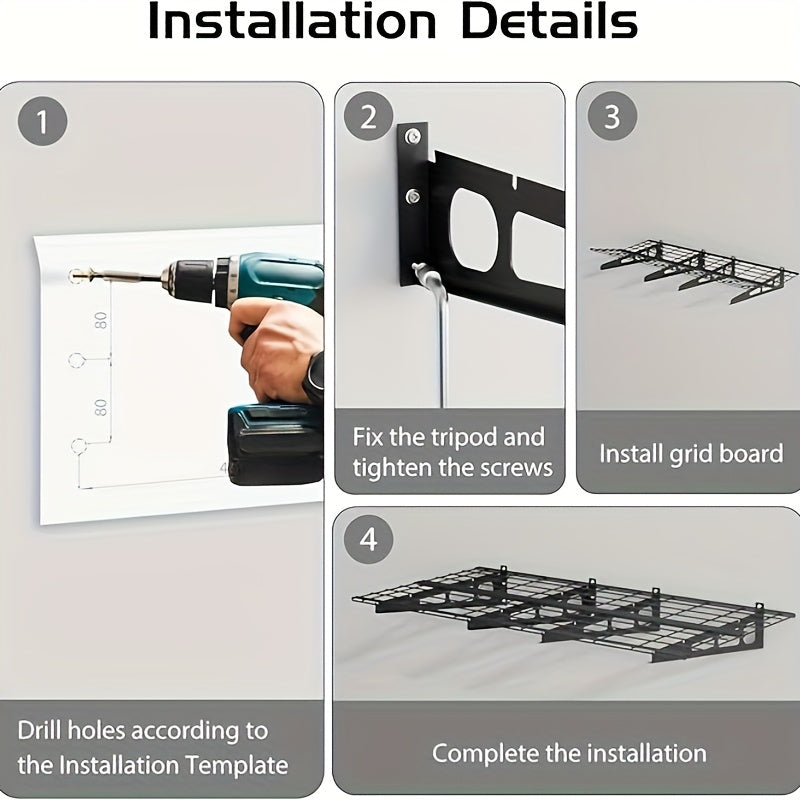 1 Steel 2-Pack Garage Storage Shelves, Heavy-Duty Steel, Storage Rack Wall Floating Shelves, Compatible with 40.64/45.72/60.96cm Wood Studs, 272.16 KG Capacity, Easy Installation with Hardware and Template, Garage Storage She