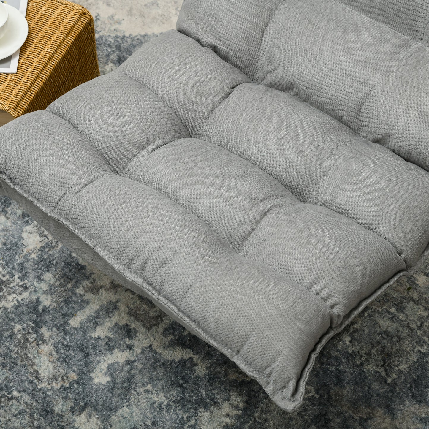 Vloerstolstoel – Grondstoel – Loungestoel – Relaxstoel – Gamingstoel – Lichtgrijs – Verstelbare Rugleuning Tot 120° – 360° Draaibaar Met Stalen Frame