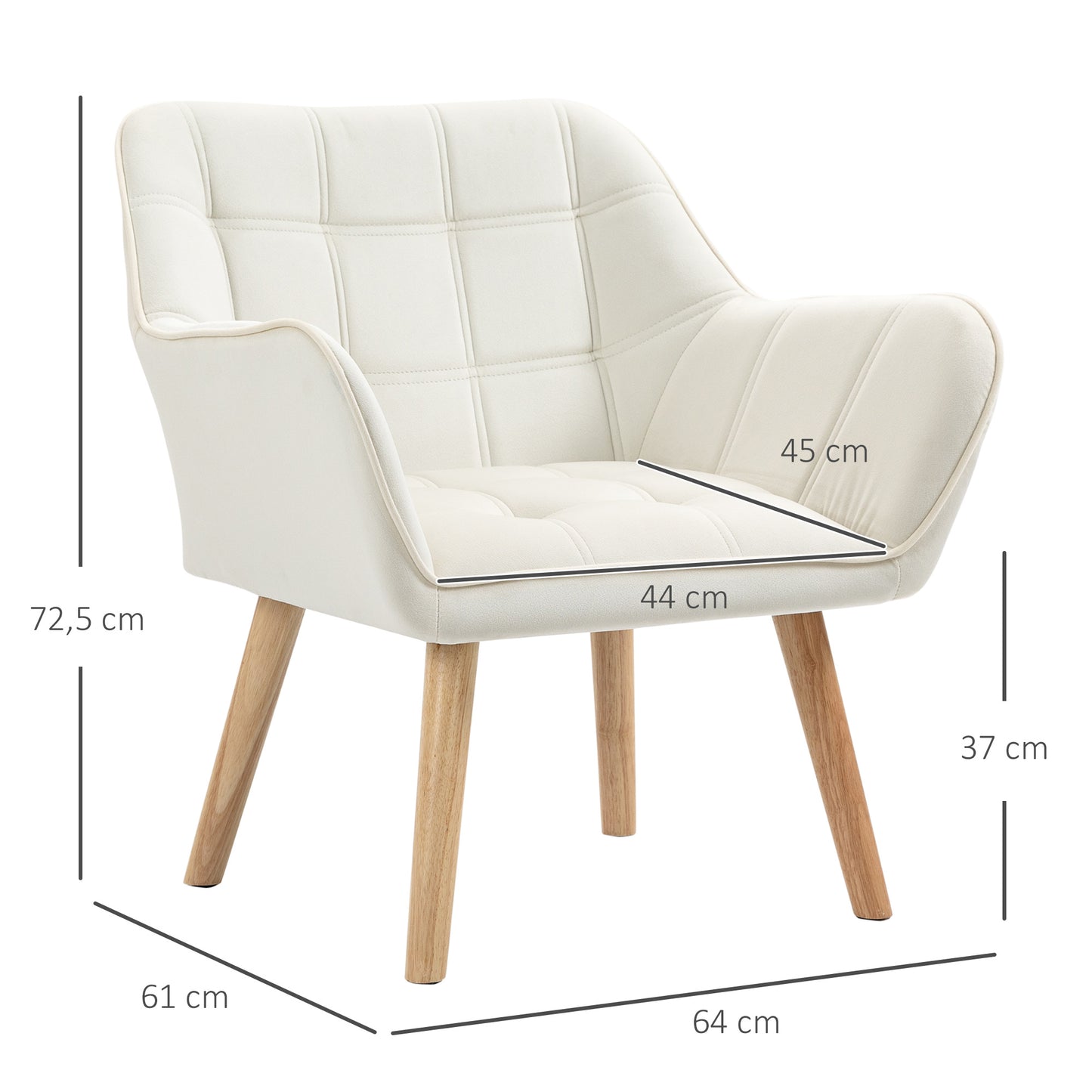Fauteuil – Relaxfauteuil – Loungefauteuil – Leunstoel – Scandinavische Fauteuil – Fluweelachtige Bekleding – Verhoogde Rubberhouten Poten – Compact 64x62x72,5 cm