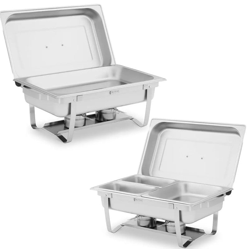 Buffetwarmer – Warmhoudplaat – Chafing Dish – Warmhoudschaal – Voedselwarmer – 2 x 8L GN Containers – Roestvrij Staal – Waterbad Warmhoudsysteem
