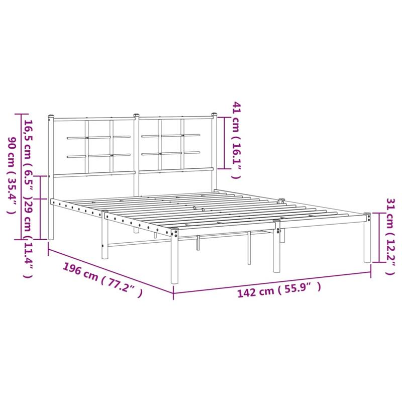 Bed Frame with Headboard Metal Black 135X190 Cm