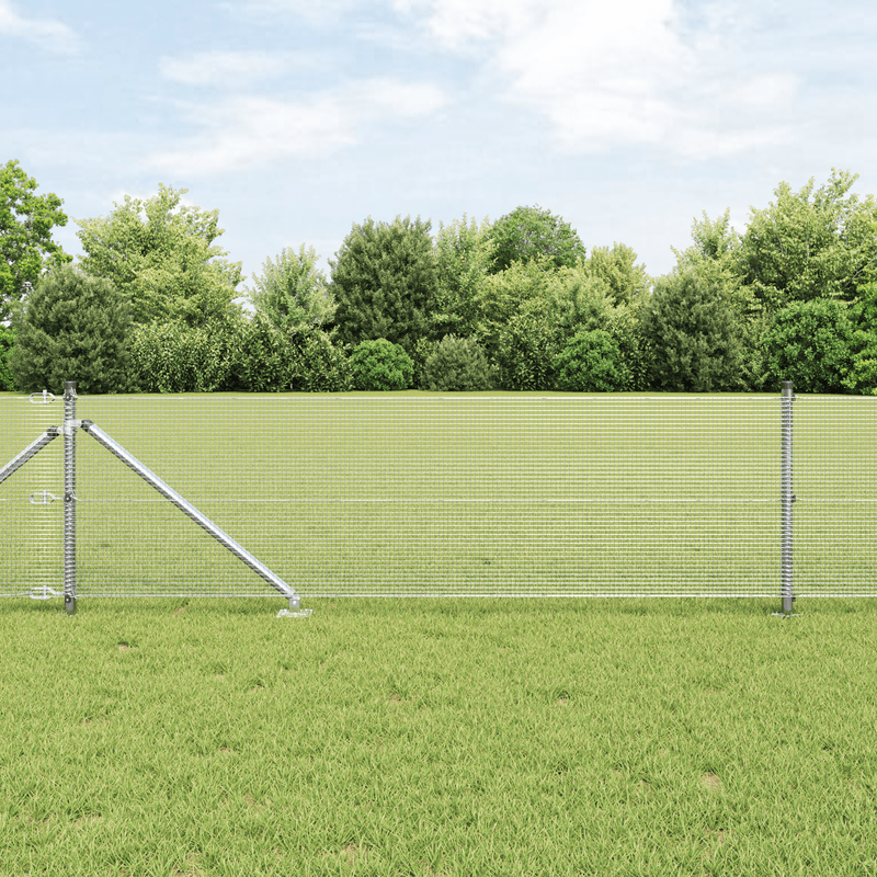 Stevig Hekwerk – Stalen Afsluiting – Grenshek – Tuinafscheiding – Zilverkleurige Palen – Duurzaam Staal – 50 Meter Breed – 0,4 Meter Hoog