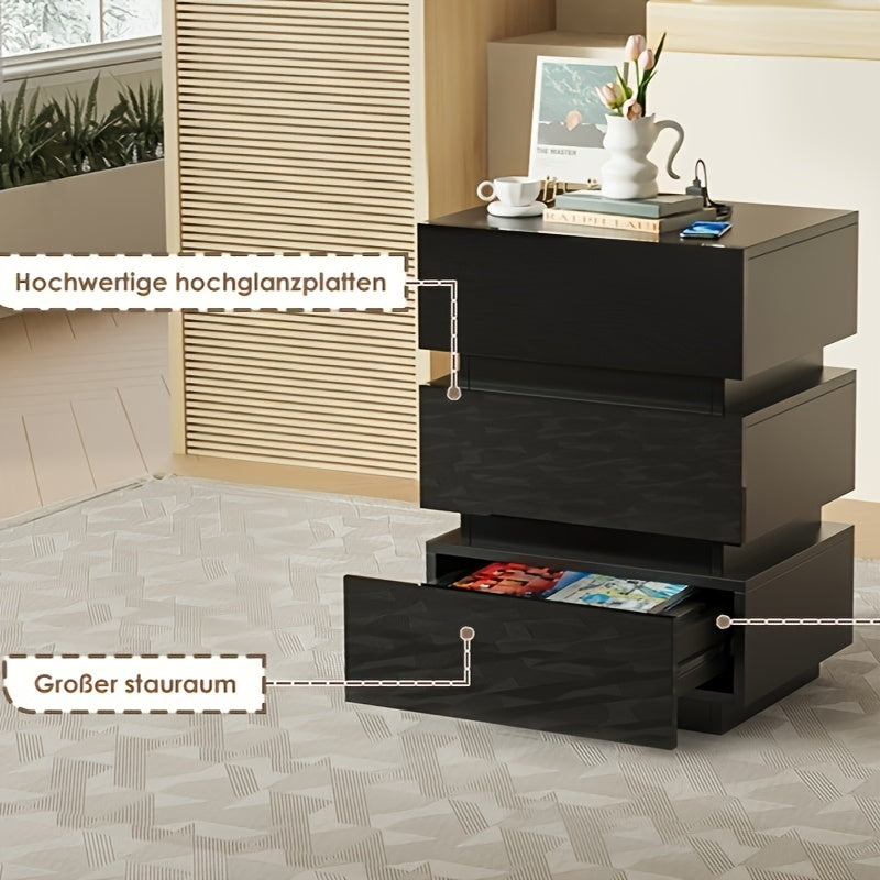 1pc Nightstand With 3 Drawers - 18x14x24 Inch Bedside Table (45x35x61cm), Sturdy Bedroom Storage Cabinet For Lamp, Books & Essentials, Compact Dresser With Smooth Gliding Drawers (1pc, Black)