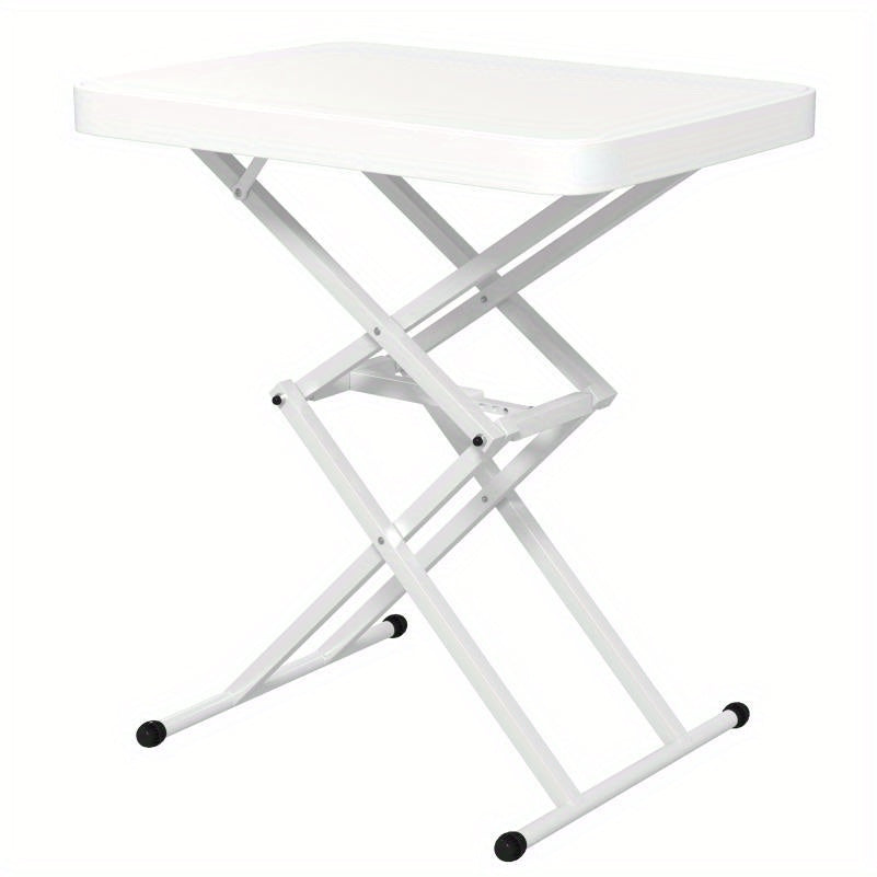 Tuintafel – Bijzettafel – Balkontafel – Buiten tafel – Campingtafel – Verstelbaar en Inklapbaar – Lichtgewicht en Duurzaam kunststof – 65x45x70 cm – Wit