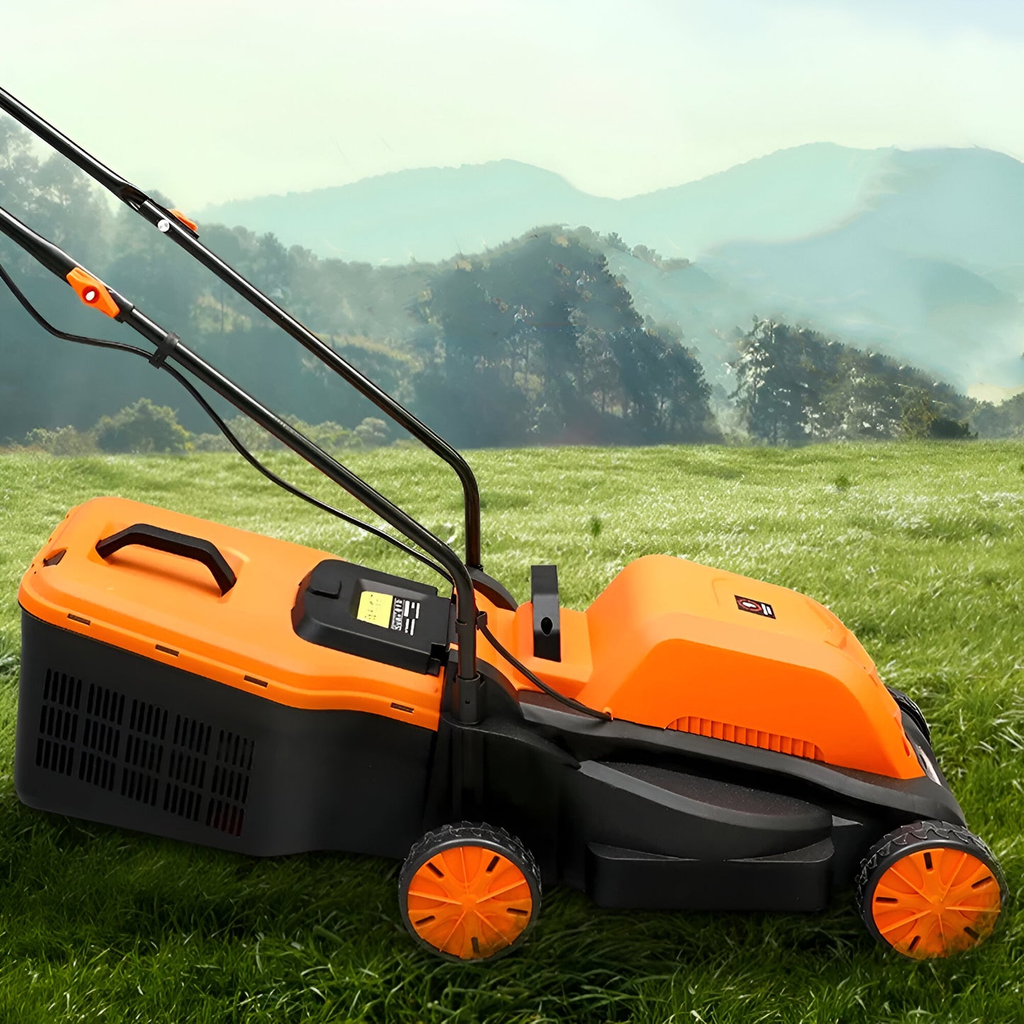 1600W Electric Lawn Mower with 33 cm Cutting Width, 3-Level Height Adjustment, and 32L Grass Collection Bag, Brush Cutter and Trimmer