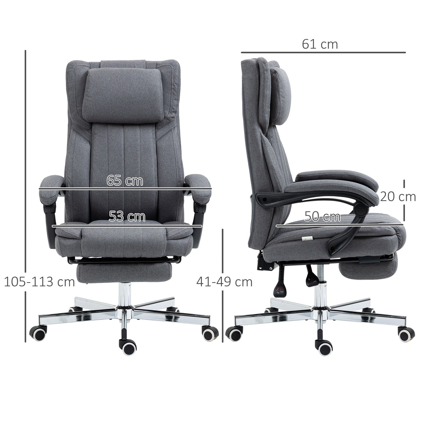 Ergonomische Bureaustoel – Bureaustoel Met Rugleuning – Draaistoel – Werkstoel – Thuiswerkstoel – Verstelbare Hoogte 41-49 cm – Kantelbare Rugleuning Tot 135° – Met Voetensteun – Grijs
