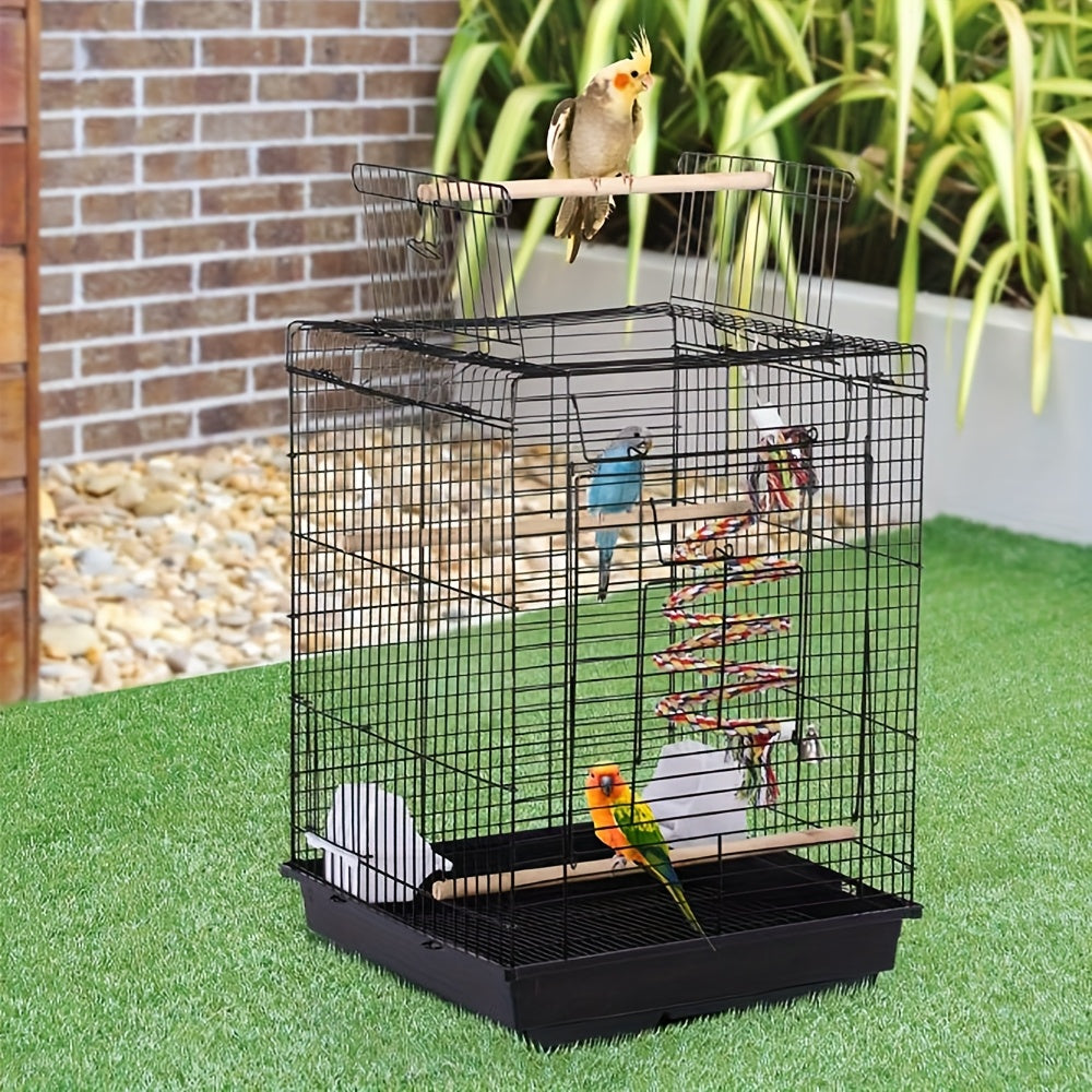 Vogelkooi – Parkietenkooi – Kanariekooi – Vogelvolière – Vogelhuis – Gepoedercoat Metaal – Open Dak Ventilatie – Compact 40x40x58 cm