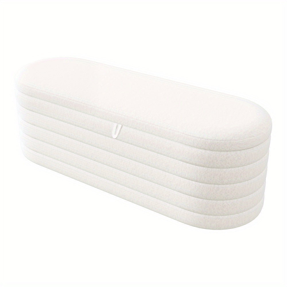 Bankje Met Opbergruimte – Puf – Zitzak – Poef – Hocker – Wit Teddyfleece – 120x40 cm – Zacht En Praktisch