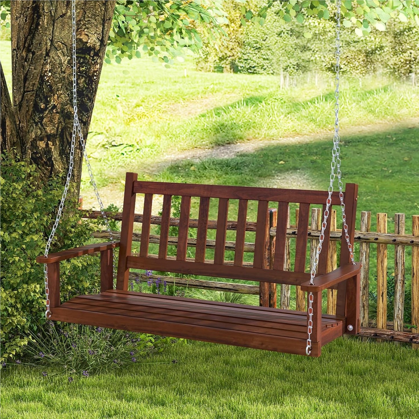 Houten Schommelbank – Tuinbank Schommel – Hangbank – Terrasbank – Hollywoodschommel – 3-Zits Tot 360 Kg Draagkracht – Weerbestendig Bruin 168x65x63 cm