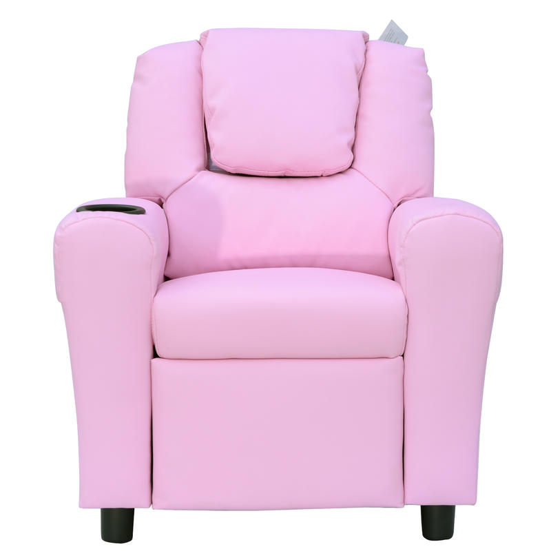 Relaxfauteuil – Relaxstoel – Zetel – Fauteuil – Lounge Chair – Compact Formaat – Hardhouten Frame – Roze – Handmatig Verstelbaar – Met Cup Holder