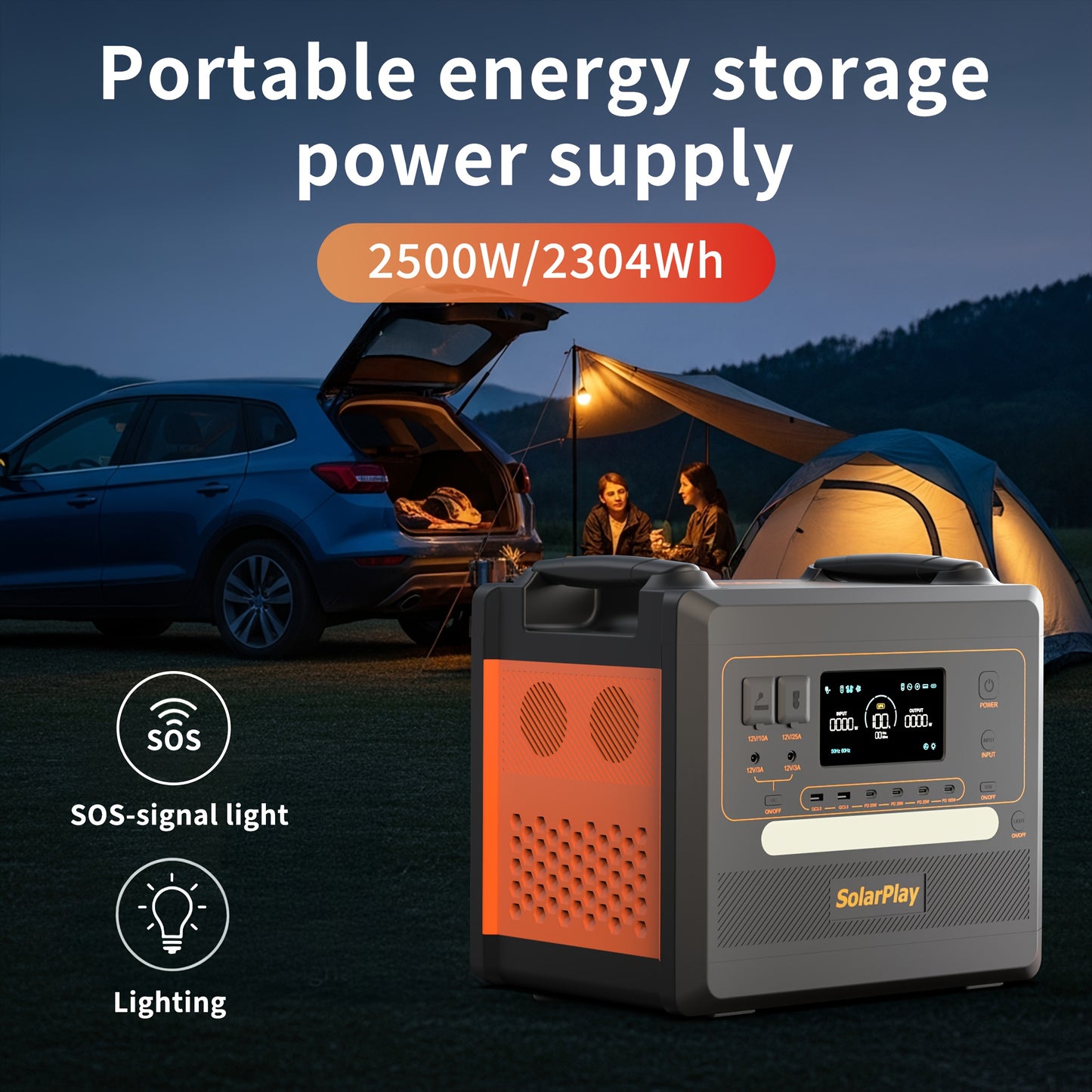 Draagbare Power Station – Mobiele Stroomvoorziening – Powerbank – Outdoor Generator – Noodstroom – 2500W Vermogen – 2304Wh LiFePO4 Batterij – Snelladen USB-C & AC Uitgangen
