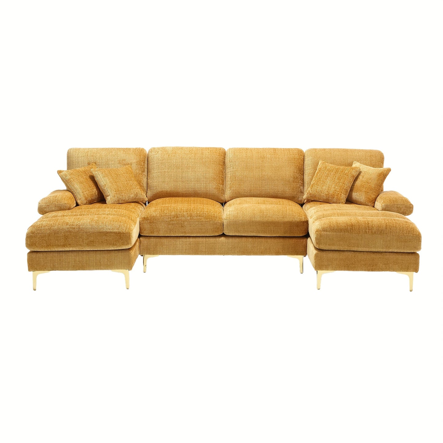 Hoekbank – U-Vormige Bank – Sectiebank – Loungebank – Slaapbank – Gele Chenille Stof – Dubbele Relaxfunctie – Stijlvol Modern Design