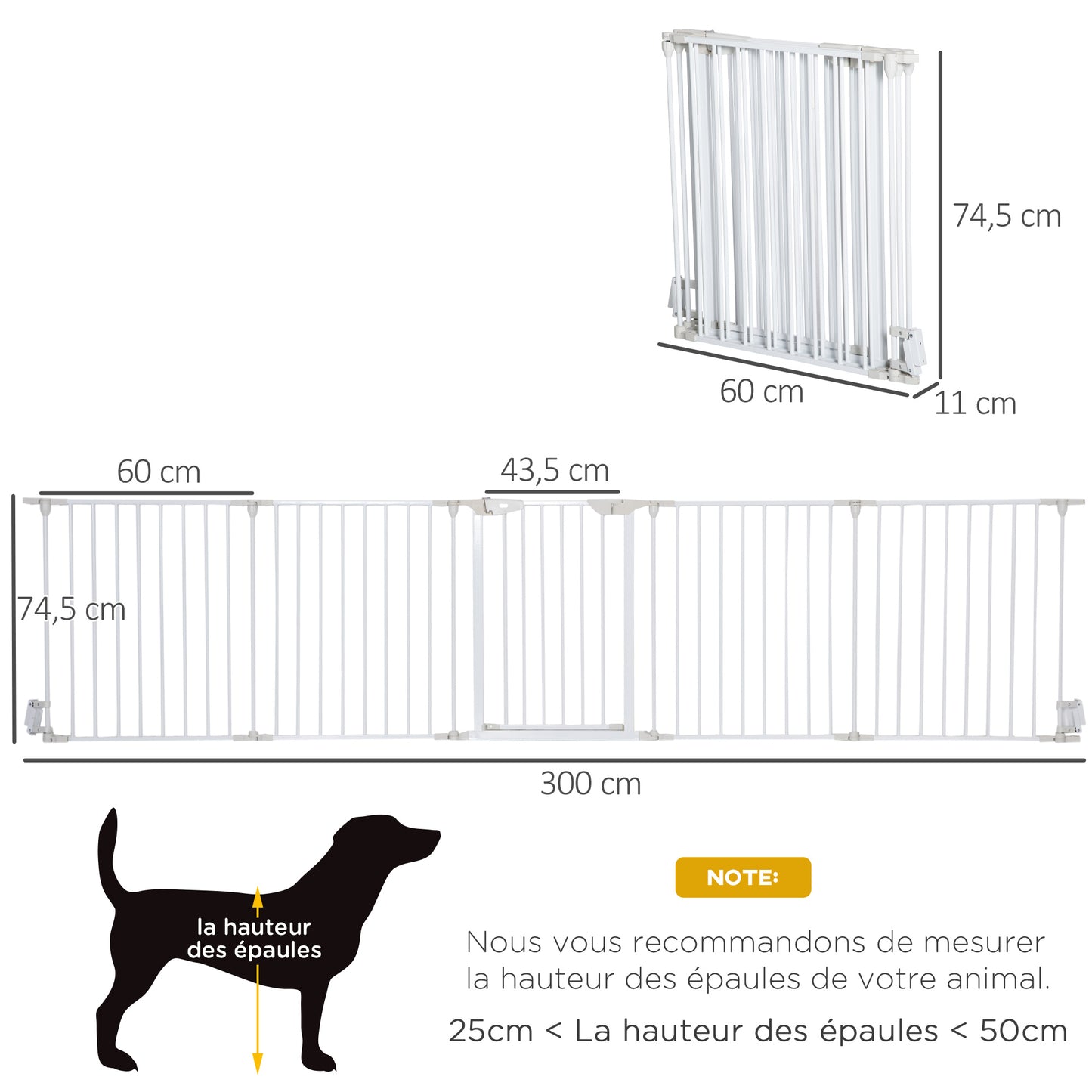 Hondenren – Hondren – Hondenomheining – Hondenbox – Hondenhek – Modulair En Vouwbaar – Met Afsluitbare Deur – 300x74,5 cm – Metaal & PP Wit