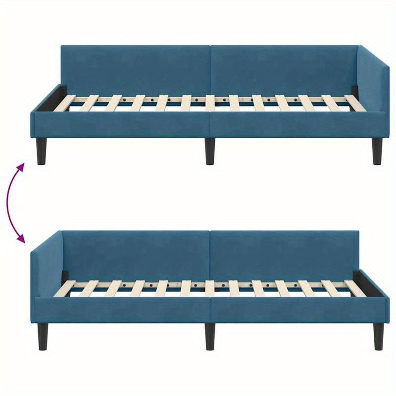 Slaapbank – Bedbank – Bankbed – Slaapcouch – Hoekbank – Blauw-Turquoise – L-Vorm – Compact Design – 100x200 cm – Stevig Houten Frame – Gemakkelijk Om te Bouwen