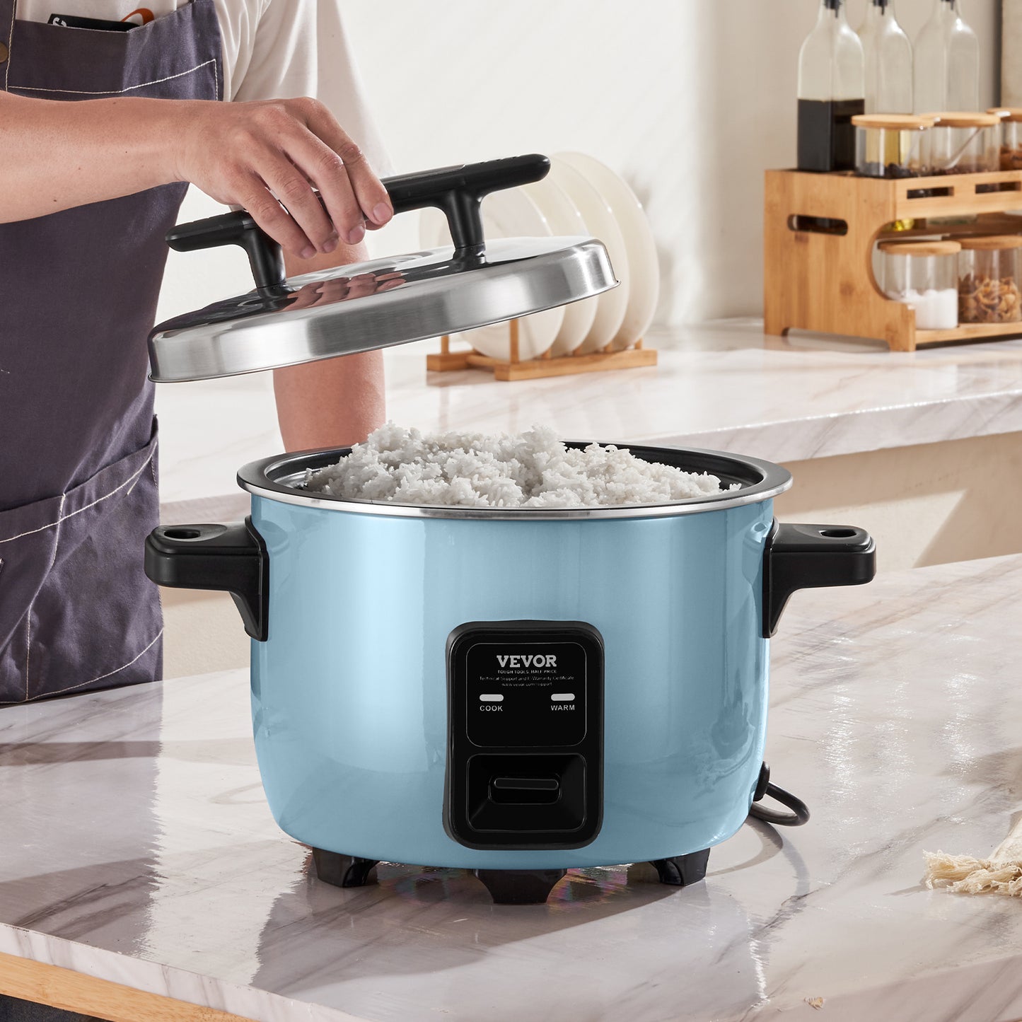 Rijstkoker – Rice Cooker – Elektrische Rijstkoker – Rijstpan – Multicooker – 10 Liter – RVS Behuizing – 1450 Watt Warmhoudfunctie