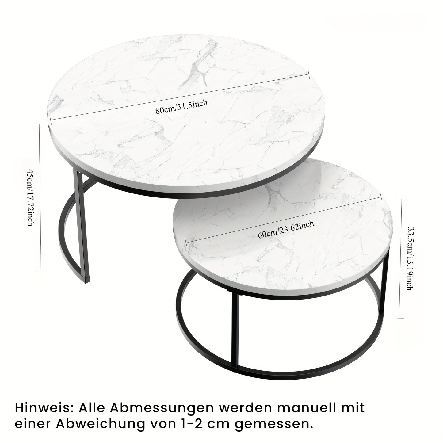 Salontafel Set – Bijzettafel – Stapelbare Tafels – Ronde Tafeltjes – Woonkamertafel – Stalen Poten – Afmetingen 80x45 cm & 60x35 cm – Natuurlijk Design