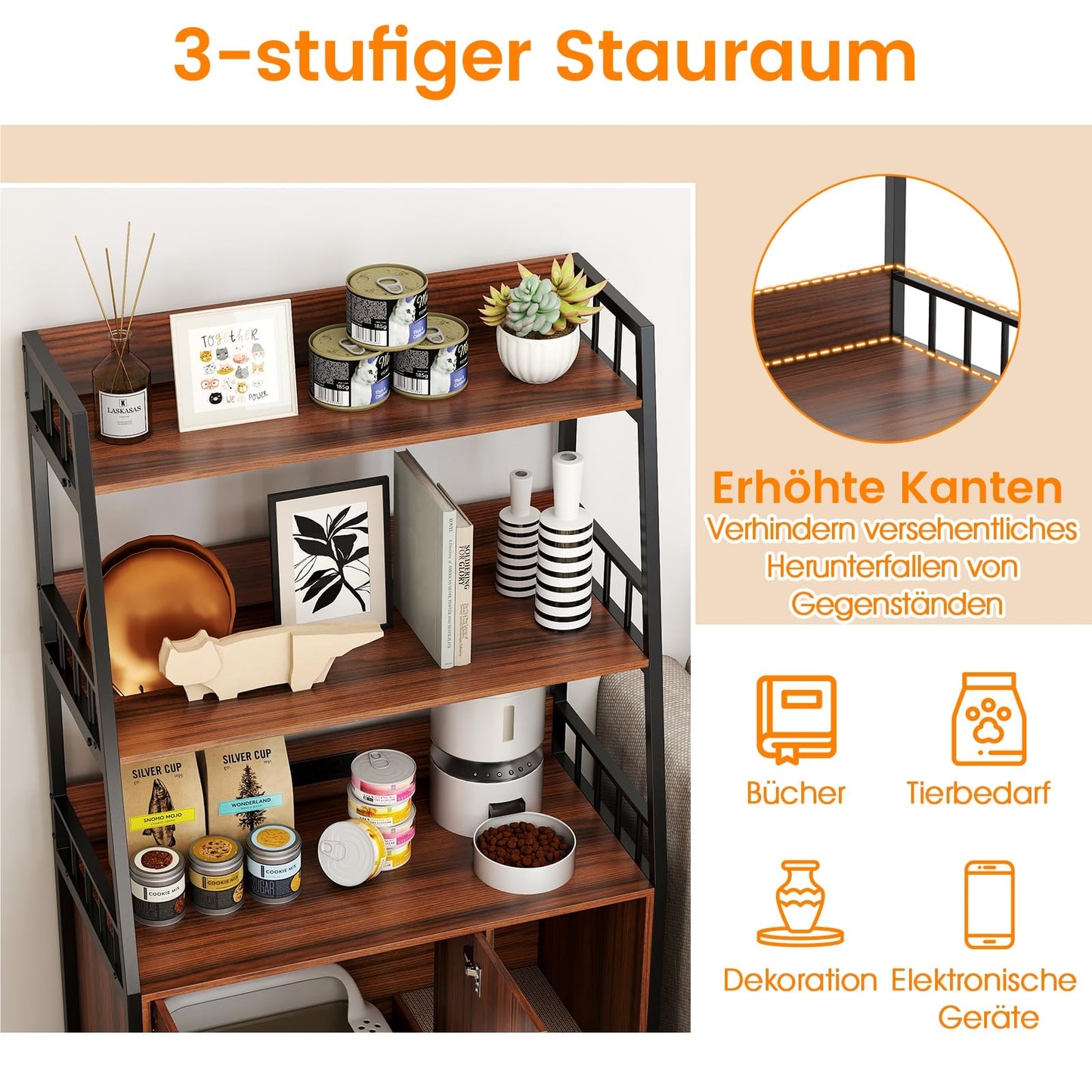 Kattenkast – Kattenhuis – Kattenmeubel – Kattenbakkast – Kattentoilet – Walnootkleur – Geïntegreerd Oplaadstation – Ventilatie Tegen Geurtjes