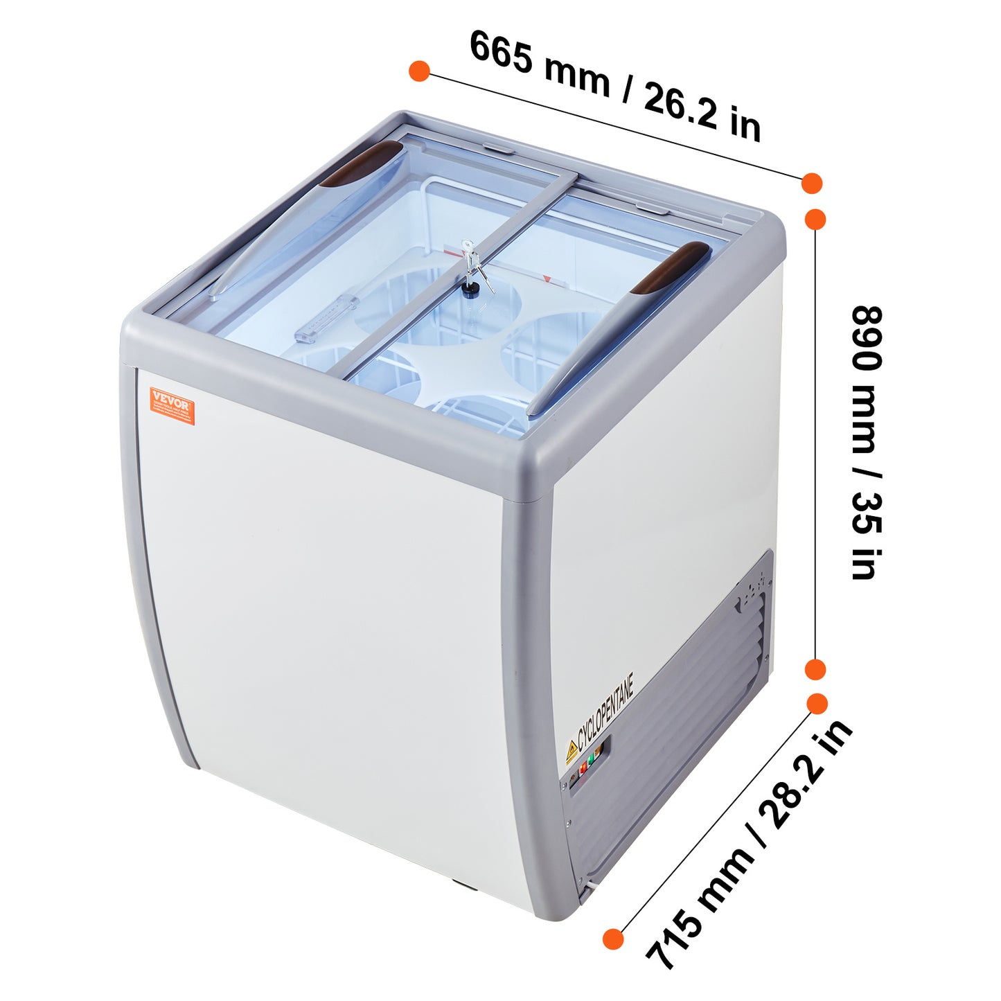 Ijsvitrine – Schepijsvitrine – Koelvitrine – Ijsdisplay – Vriesvitrine – 158 Liter Inhoud – Instelbare Temperatuur -26°C tot -13°C