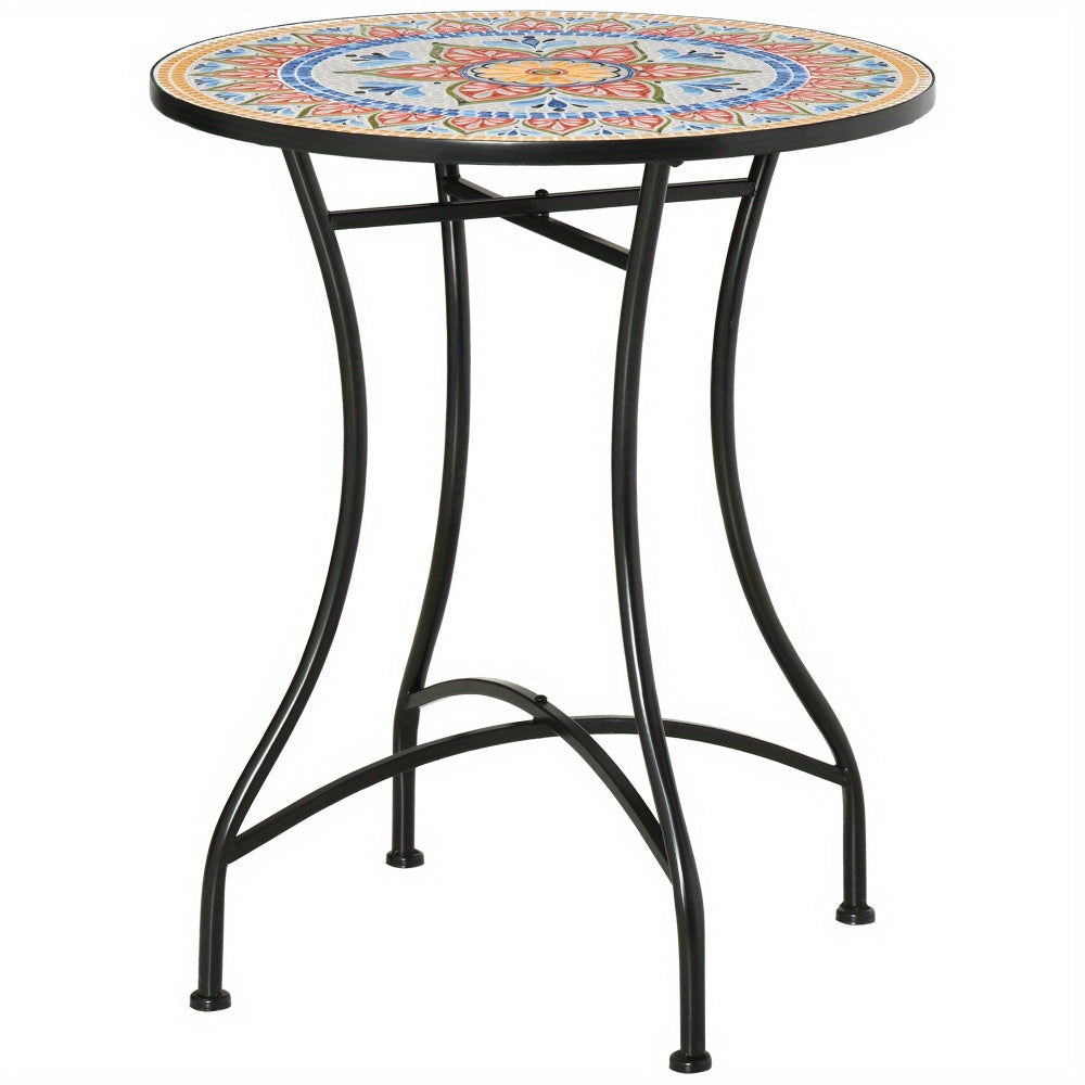Bistrotafel – Tuintafel – Balkontafel – Bijzettafel – Buiten tafel – Ronde Mozaïek tafel – Inklapbaar aluminium frame – Ø 60 cm compact design