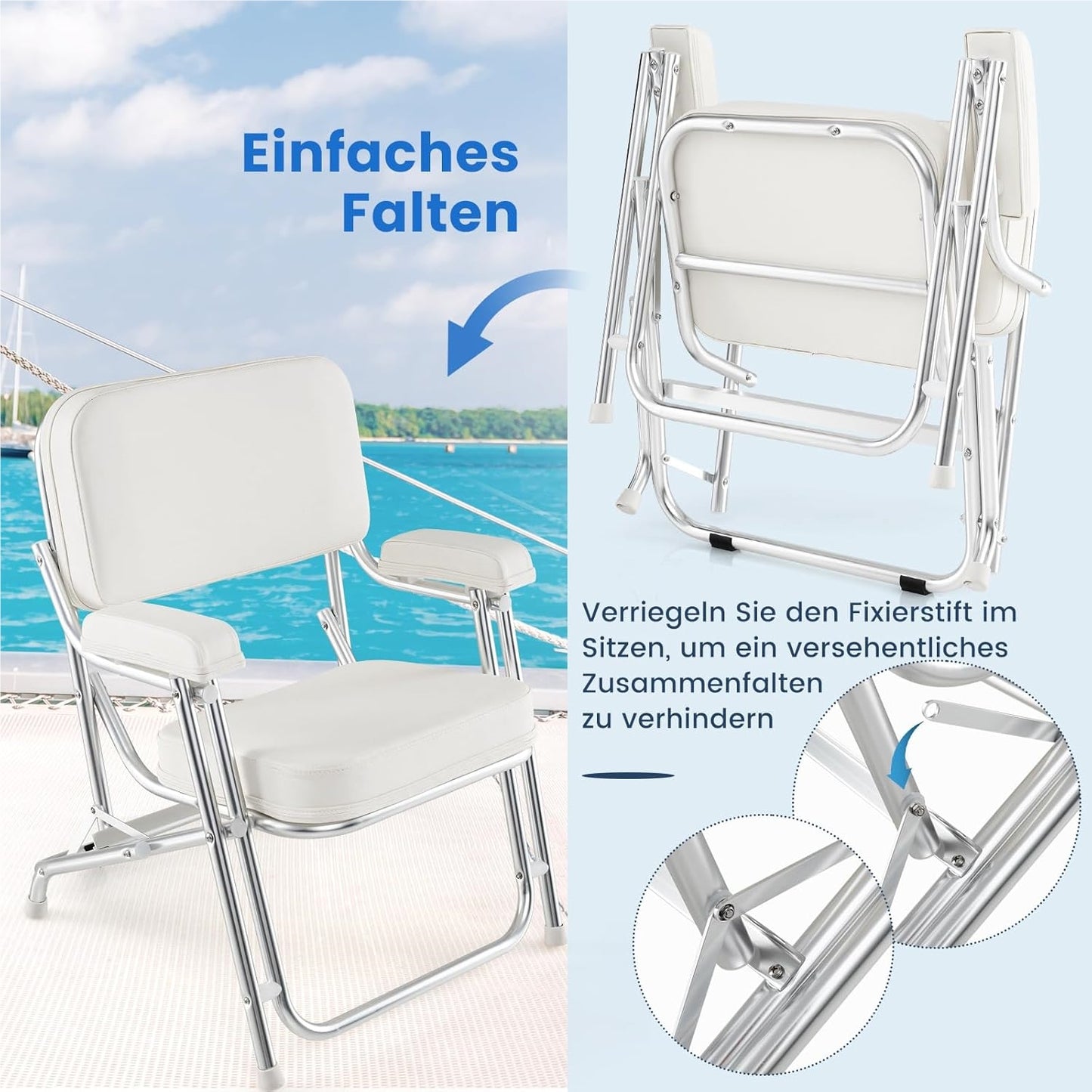 Opvouwbare Bootstoel – Vouwstoel – Vissersstoel – Campingstoel – Tuinstoel – Aluminium Frame – Comfortabele Gevoerde Zitting en Rugleuning