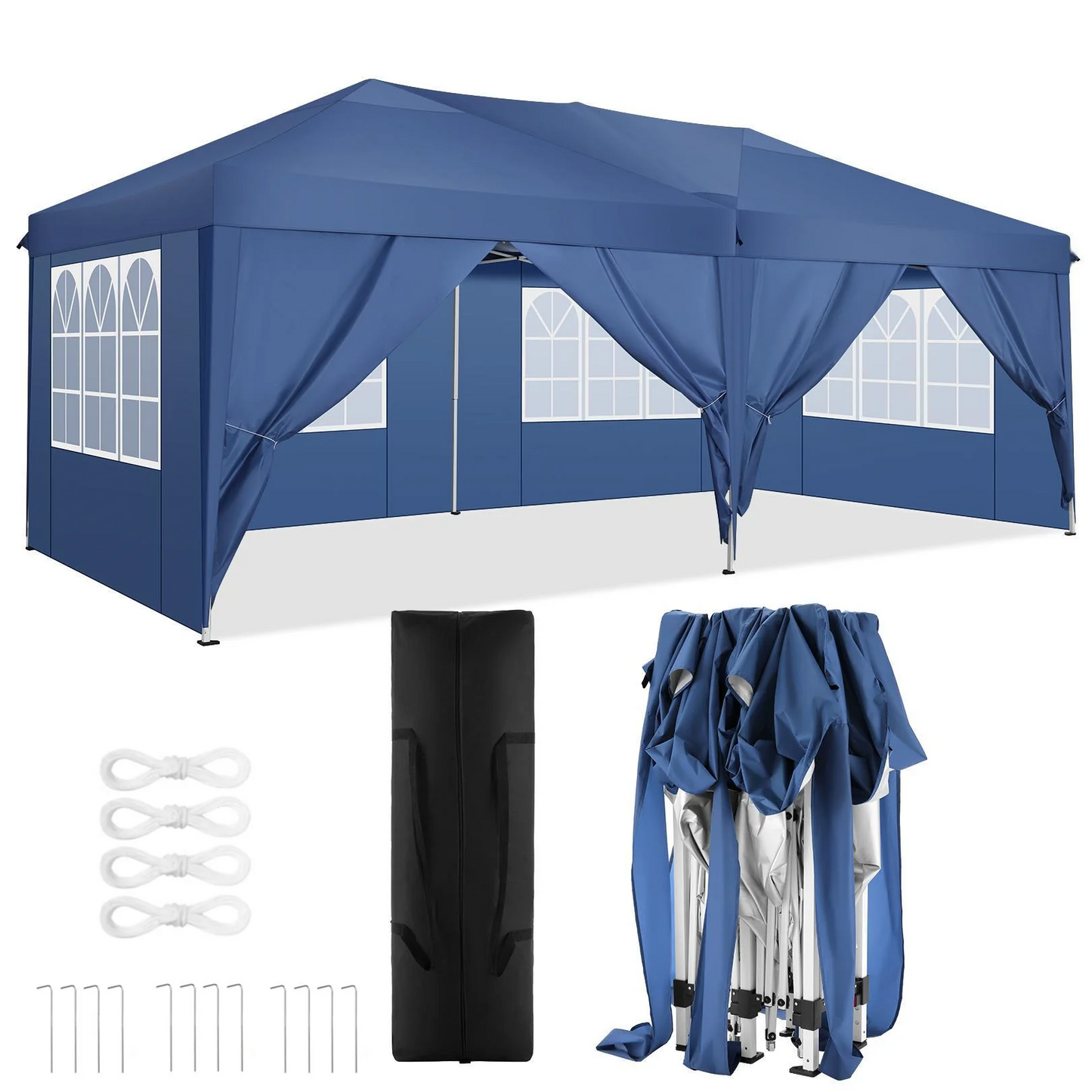 Partytent – Opvouwbaar Tuinhuisje – Buiten Tent – Schaduw Tent – 3x6 Meter – Waterdicht 210D Oxford – Verstelbare Hoogte - Donkerblauw - QUORE