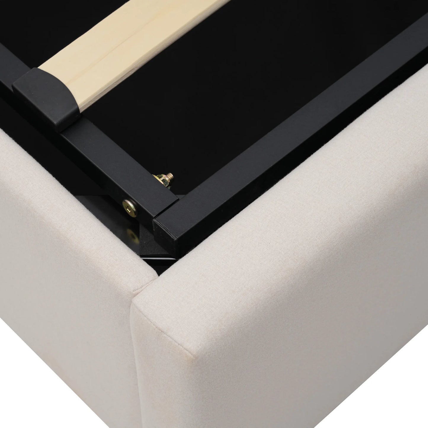 Bed 90x200 cm – Eenpersoonsbed – Logeerbed – Slaapbed – Opbergbed – Geïntegreerde USB en Type-C Poorten – Bovenmatras Inclusief Linnen Hoofdbord Beige