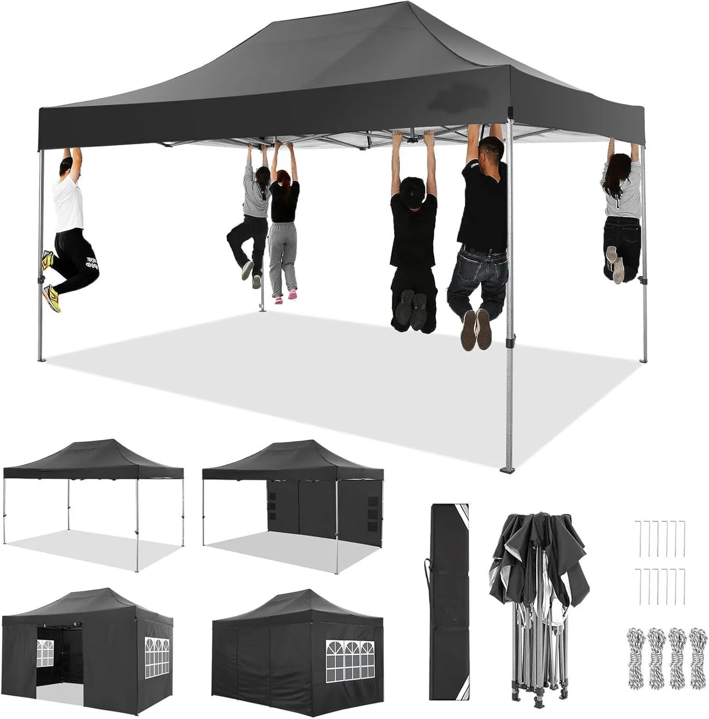 Partytent – Opvouwbare Tent – Tuinentent – Markttent – 3x4,5 Meter – Waterdicht 420D Oxford – Verstelbare Hoogte - Zwart