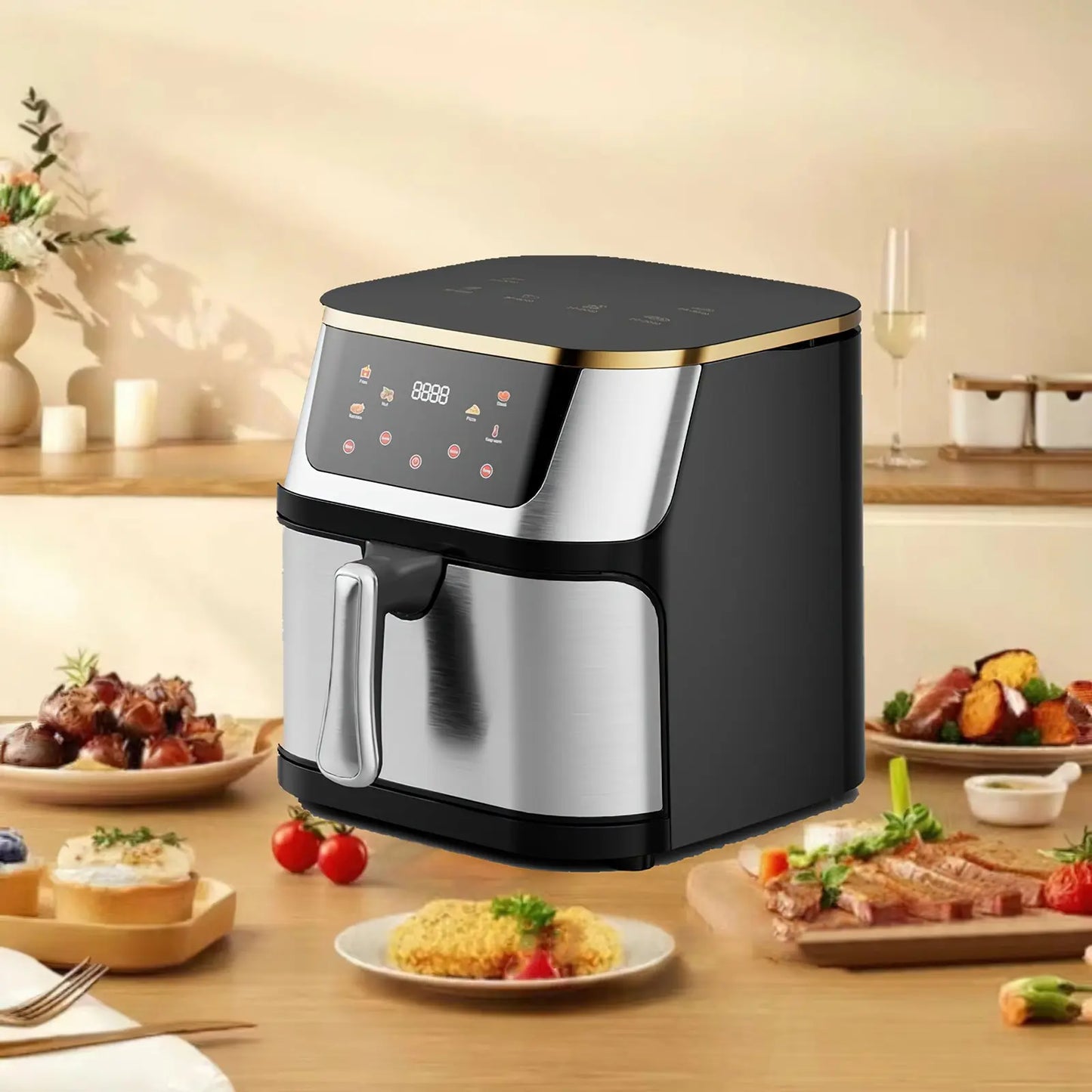 Airfryer - XXL – Heteluchtfriteuse – 2400W/2800W – 12L - RVS & Touchscreen – Multifunctionele Elektrische Friteuse - Olievrij Frituren - Zwart